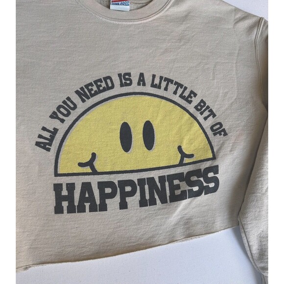 Junk Food Cropped Sweatshirt All You Need Is A Little Bit‎ Of Happiness Beige SM - Picture 5 of 14